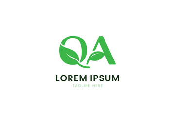 Minimalist green qa logo design featuring leaf elements and business text