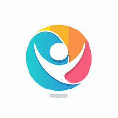 A vibrant logo showcasing a figure celebrating within a colorful, abstract sphere