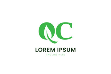 Minimalist green qc logo with leaf element and placeholder text simple eco branding