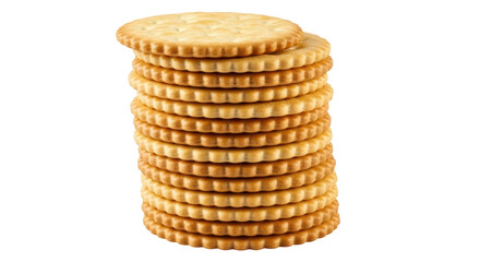 Isolated stack of golden brown crackers ready to eat, baked snack biscuits, appetizing and yummy