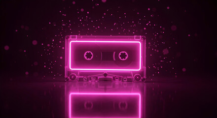 Obraz premium Neon Glowing Cassette Tape with Retro Vibes