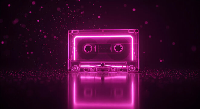 Neon Glowing Cassette Tape with Retro Vibes