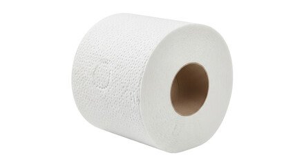 Isolated roll of white embossed toilet paper ready for use in lavatory or bathroom