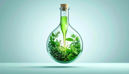 Natural herbal medicine research science green plant extract bottle lab