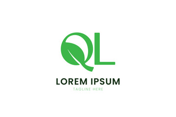 Minimalist green ql logo with leaf element and placeholder text