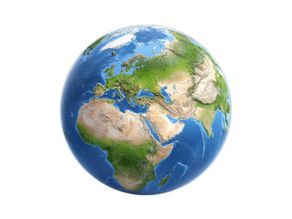Detailed 3d render of planet earth eurasia africa focus, Isolated On White Background, Png Transparent