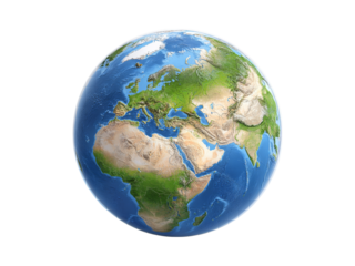 Detailed 3d render of planet earth eurasia africa focus, Isolated On White Background, Png Transparent