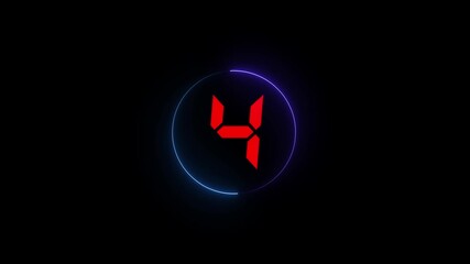 Digital Countdown: A striking digital display showing the number 4 in bold red, encircled by a glowing green ring, set against a deep black background, it exudes anticipation and precision. - Powered by Adobe