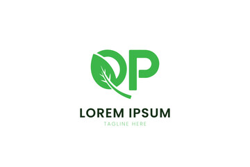 Minimalist green qp logo with leaf design represents nature and growth