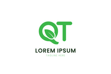 Minimalist green qt logo with leaf element perfect for eco-friendly brands