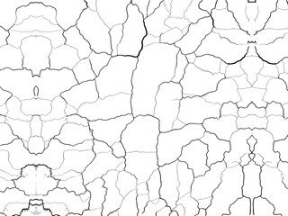 visible fractures creating abstract pattern and damage, showing aged surface with rough details and distressed appearance in close up view. Cracked white wall texture with peeling paint - 1