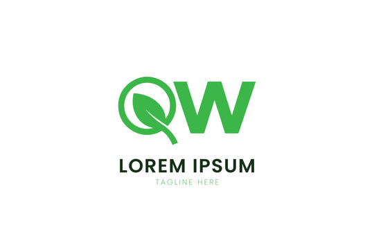 Minimalist green leaf logo design featuring letters qw and organic feel