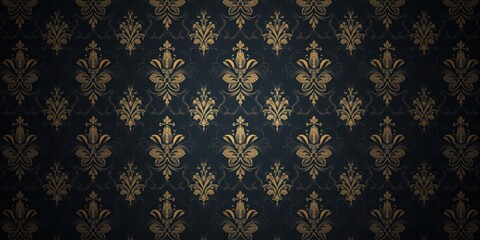 Classic elegant black and gold seamless damask wall. 