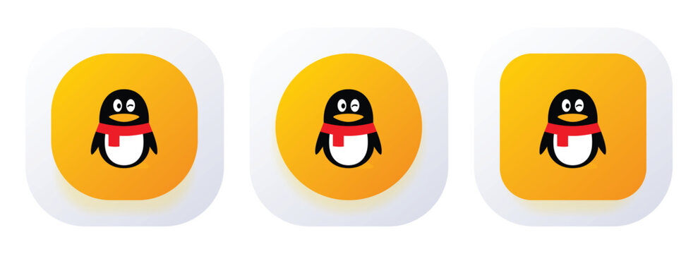 Tencent QQ Logos Penguin Icon Collection Vector Illustration