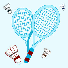 Tennis racket and shuttlecock on blue background