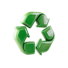 3D rendered, vibrant green recycling symbol