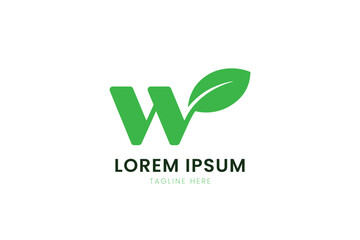 Modern green letter w logo design with leaf symbol for eco friendly business