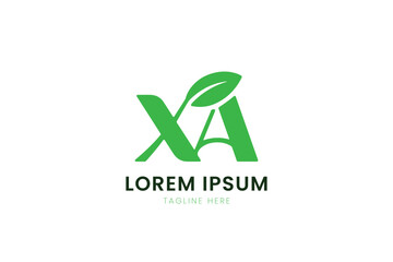 Minimalist green logo featuring letters x and a with leaf symbol design for branding