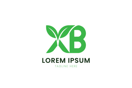 Minimalist green leaf xb logo with lorem ipsum text for nature and business