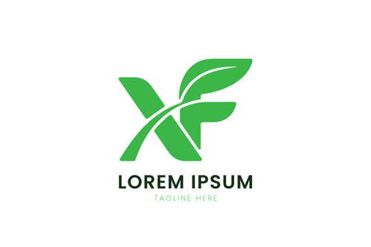 Modern green leaf logo abstract xf monogram design minimalist corporate branding symbol