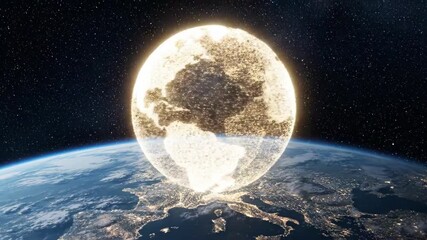 Global Digital Network: A conceptual depiction of Earth encircled by a luminous digital sphere, symbolizing global connectivity and the interconnectedness of the world in a sleek. - Powered by Adobe