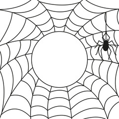 Vector Halloween postcard for text with spiderweb and web. Spooky illustration for invitation cards in doodle style.