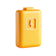 3D rendering of a bright orange battery with a white lightning bolt icon