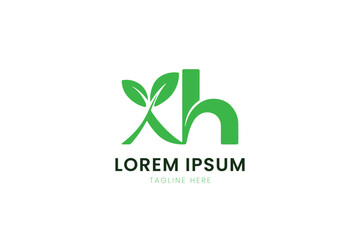 Minimalist green xh logo with leaf accents and placeholder text for branding