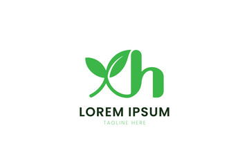 Fototapeta premium Minimalist green leaf logo design with bold xh letters and lorem ipsum text