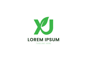 Fototapeta premium Minimalist green leaf logo xu design with text placeholder on for branding
