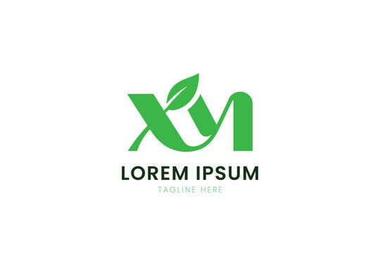 Modern minimalist green leaf logo design with abstract xm letters for eco-friendly brands
