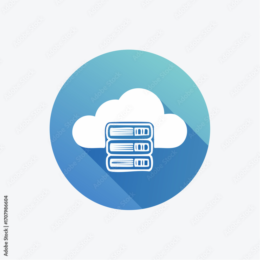 Poster digital cloud computing icon representing data storage and online information access on a blue backg