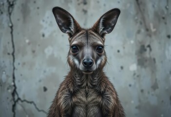 Urban Roo  Raw and Intense Portrait of a Kangaroo Set Against a Textured Concrete Backdrop