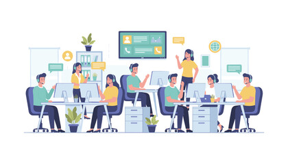 Modern Workplace: A vibrant depiction of a modern office environment, illustrating teamwork, collaboration, and productivity.