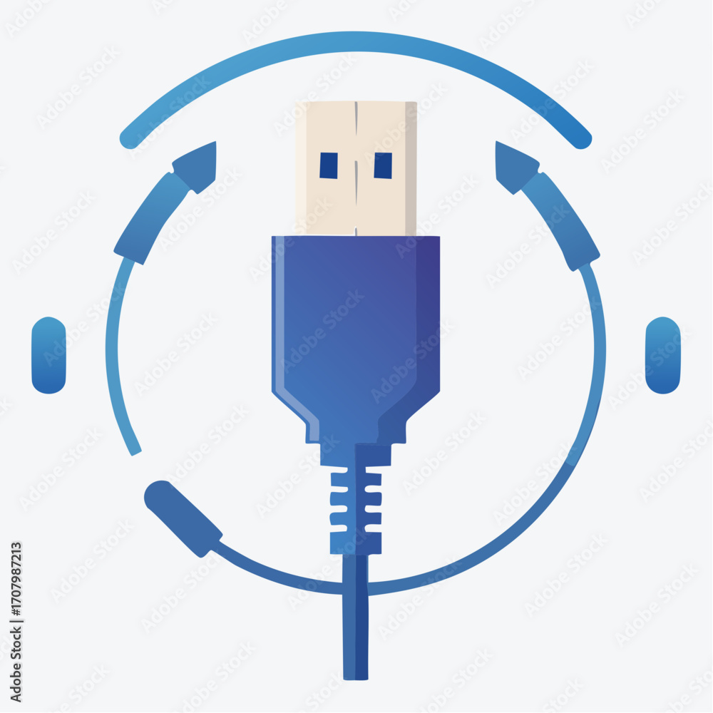 Poster digital data transfer icon: usb connection symbol with circular flow and arrows