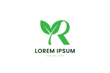 Minimalist green letter r logo design with leaf elements organic branding symbol