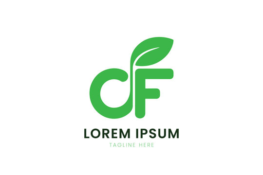 Modern minimalist green cf logo with leaf symbol representing growth and nature