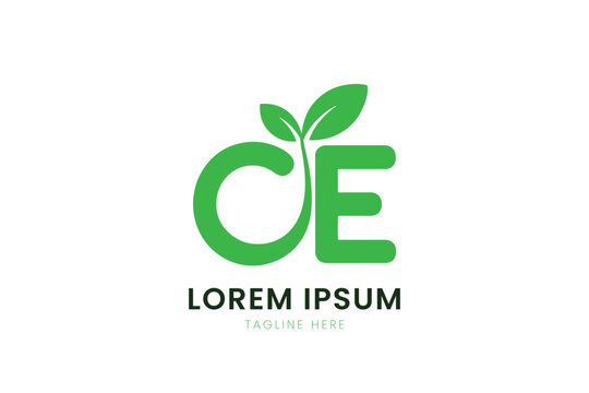 Minimalist green logo design featuring ce letters and leaf motifs for eco-friendly brands