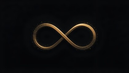 Infinity symbol with metallic gold accent on black background, minimal modern design, high contrast.