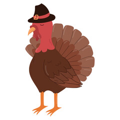 Turkey hand drawn character on a white. Thanksgiving Day mascot vector illustration.