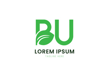 Fototapeta premium Modern green bu logo with leaf element minimalist design for nature brands
