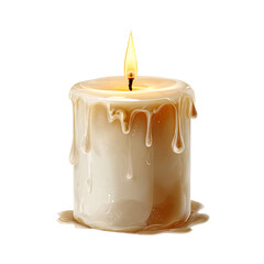 Melting wax candle isolated on transparent background