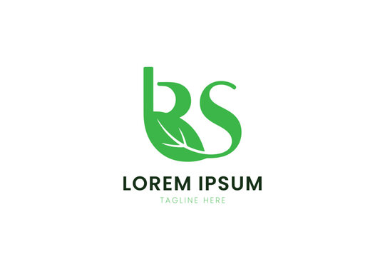 Minimalist green leaf letter bs logo design for nature and eco brands