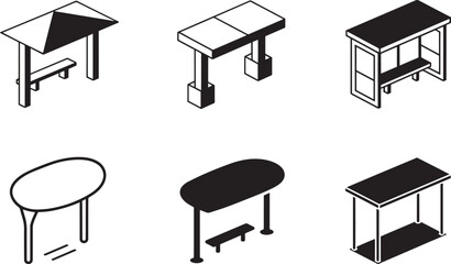 Bus Stop Vector Set Shelter Public Transport Station Waiting Area City Street Icon Design