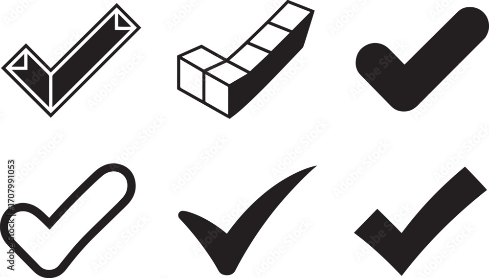 Aufkleber check mark symbol vector illustration set for approval and confirmation design projects
