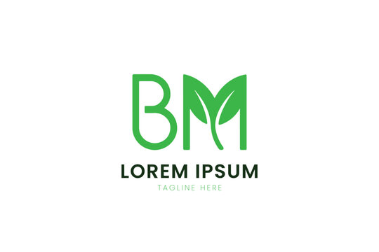 Minimalist green bm logo with leaf accents and placeholder text for branding