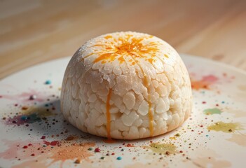 Abstract Puto  3D Illustration of Steamed Rice Cakes with a Watercolor Style, Accented with Colorful Ink Blots