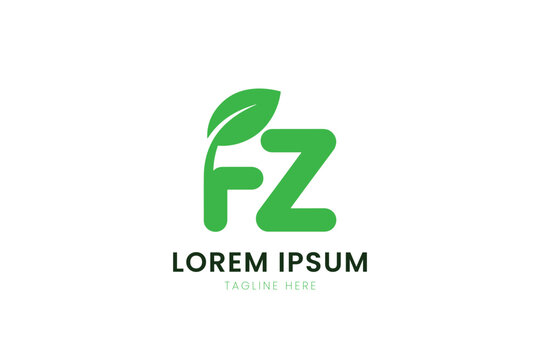 Minimalist green fz logo with leaf element modern and eco-friendly design
