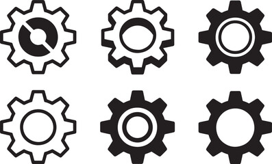 Detailed Gear Icon Set Black and White Engineering Cogwheel Collection on Transparent Background