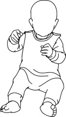 Boy Child Standing Sketch – Casual Outfit Kidswear, Boy Shirt and Pants Line Drawing, Standing Pose Minimal Illustration

